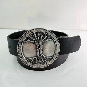 Bergamot “Tree of Life” Leather Belt – Made in USA – Sculpted Buckle